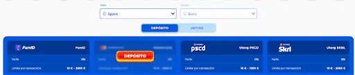 Métodos de depósito disponibles en Posido Casino con límites y tarifa 0% Opciones de depósito en Posido Casino para jugadores en España con métodos como FunID, Mastercard, Utorg PSCD y SKRL